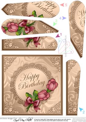 Roses and Metallic Lace Quick Card with Fan Pyramage Topper