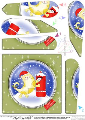 Cute Xmas Cat Quick Card with Fan Pyramage Topper
