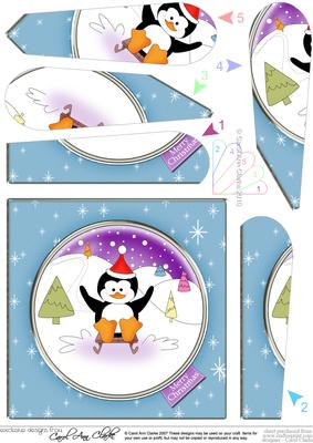 Cute Xmas Penguin Quick Card with Fan Pyramage Topper