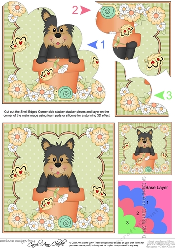Flower Pot Friends Little Yorkie Dog Shell Edged Corner Side Stacker
