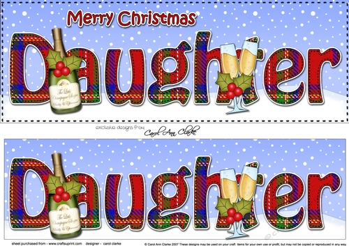 Large DL Merry Christmas DAUGHTER 3D decoupage with Champagne