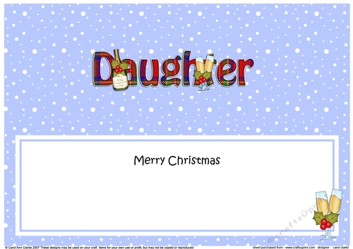 Large DL Merry Christmas DAUGHTER insert with Champagne