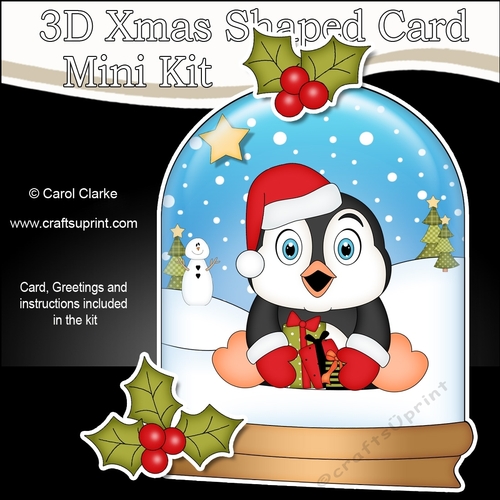 3D Shaped Christmas Snow Globe Card Kit - Penguin has lots of Presents!
