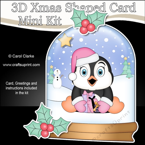 3D Shaped Christmas Snow Globe Card Kit - Penguin has lots of Presents!