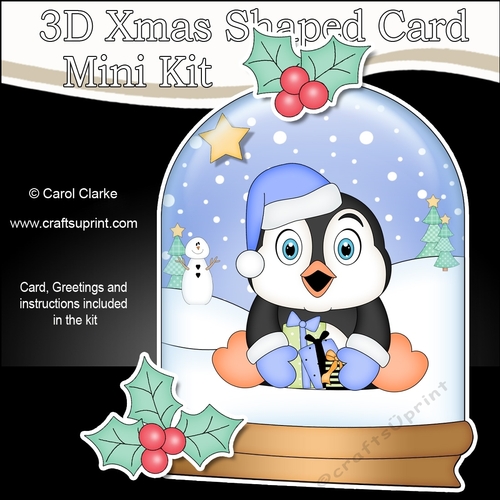 3D Shaped Christmas Snow Globe Card Kit - Penguin has lots of Presents!