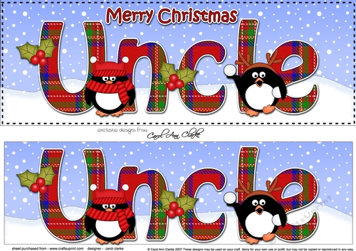 Large DL Merry Christmas UNCLE 3D decoupage with Tartan Penguins