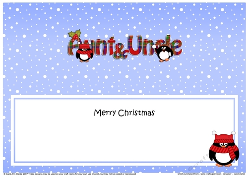 Large DL Merry Christmas AUNT & UNCLE insert with Tartan Penguins