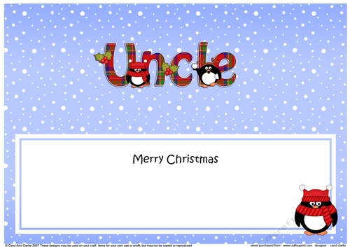 Large DL Merry Christmas UNCLE insert with Tartan Penguins