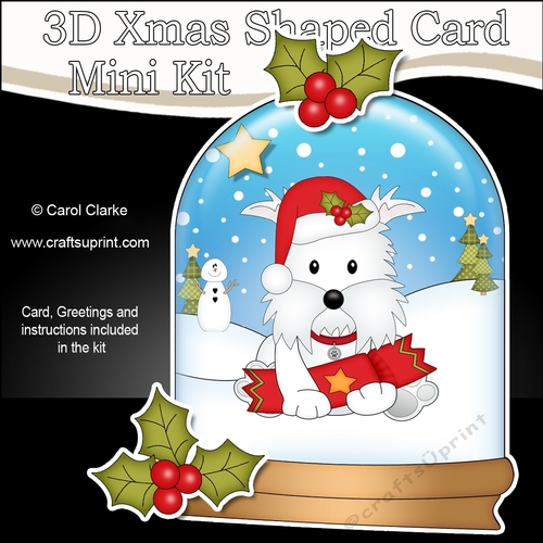 3D Shaped Christmas Snow Globe Card Kit - Cute Little Westie Dog