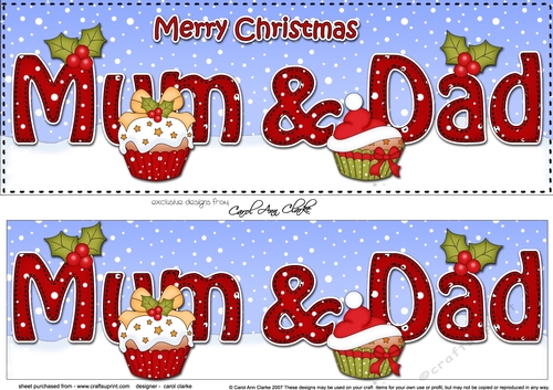Large DL Merry Christmas MUM & DAD 3D decoupage with Cupcakes