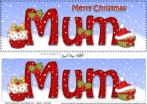 Large DL Merry Christmas MUM 3D decoupage with Cupcakes