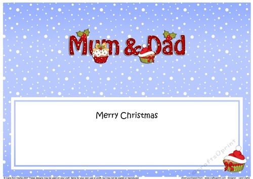 Large DL Merry Christmas MUM & DAD insert with Cupcakes