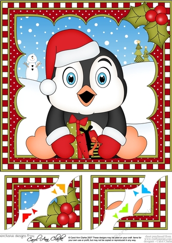 Christmas Penguin 8 x 8 Scalloped Corner Topper  