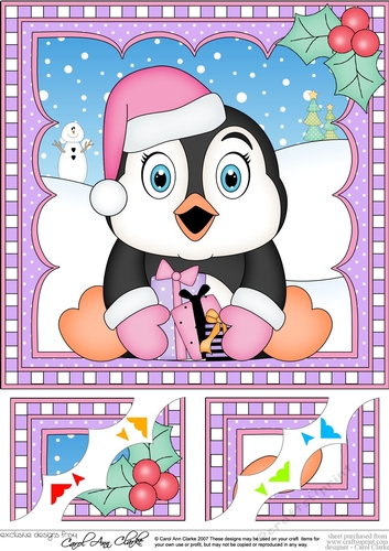 Christmas Penguin 8 x 8 Scalloped Corner Topper  