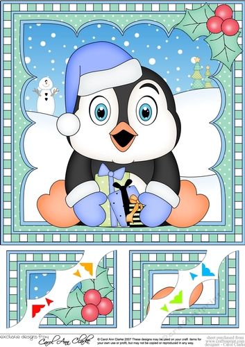 Christmas Penguin 8 x 8 Scalloped Corner Topper  