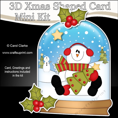 3D Shaped Christmas Snow Globe Card Kit - Snowman Rio has a Christmas Tree
