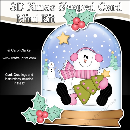 3D Shaped Christmas Snow Globe Card Kit - Snowman Rio has a Christmas Tree