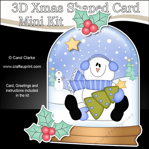 3D Shaped Christmas Snow Globe Card Kit - Snowman Rio has a Christmas Tree