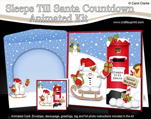 3D Animated Sleeps Till Santa Christmas Postbox Countdown Card Kit - Snowball Sam is Sledging