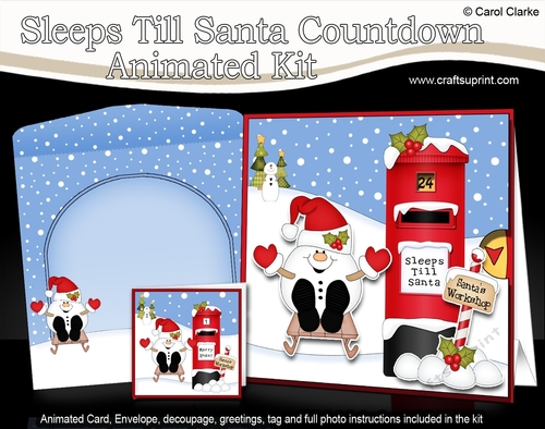 3D Animated Sleeps Till Santa Christmas Postbox Countdown Card Kit - Snowball Sam is Sledging
