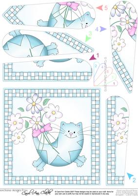 Cute Cat Quick Card with Fan Pyramage Topper