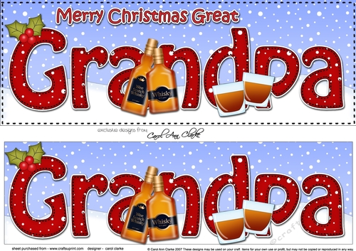 Large DL Merry Christmas GREAT GRANDPA with Whisky 3D decoupage 