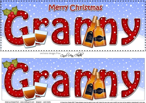 Large DL Merry Christmas GRANNY with Whisky 3D decoupage 