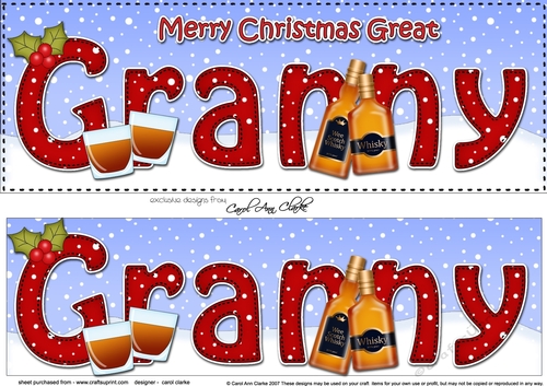 Large DL Merry Christmas GREAT GRANNY with Whisky 3D decoupage 