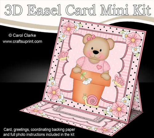 3D Easel Card Mini Kit - Flowerpot Friends - Cute Little Livvy Bear
