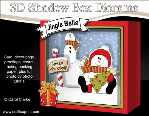 3D Christmas Diorama Shadow Box Card Mini Kit - Snowman Rio has an Xmas Tree