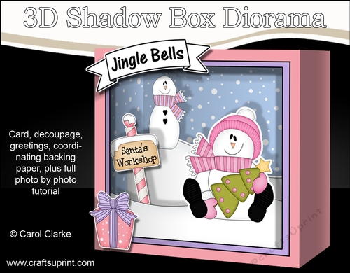 3D Christmas Diorama Shadow Box Card Mini Kit - Snowman Rio has an Xmas Tree
