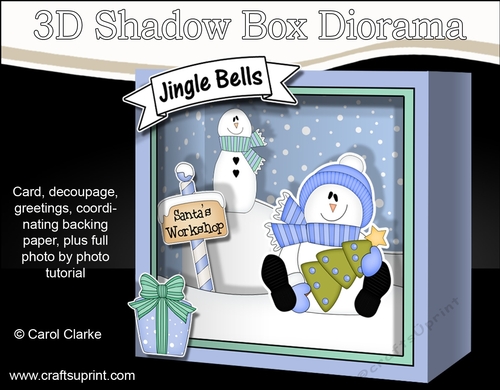 3D Christmas Diorama Shadow Box Card Mini Kit - Snowman Rio has an Xmas Tree