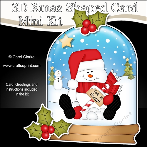 3D Shaped Christmas Snow Globe Card Kit - Snowman Oli wants it to Snow!