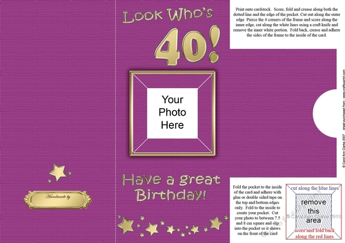 Add a Photo 40th Birthday Card with easy fold frame
