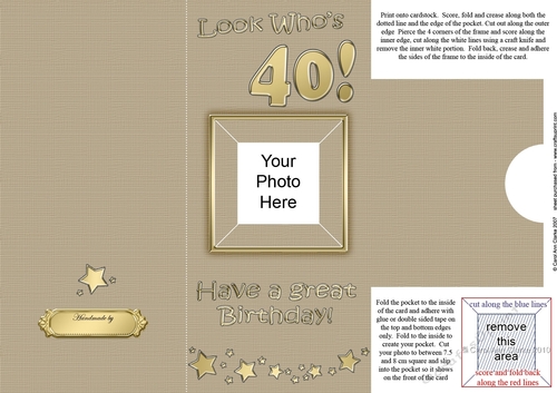 Add a Photo 40th Birthday Card with easy fold frame