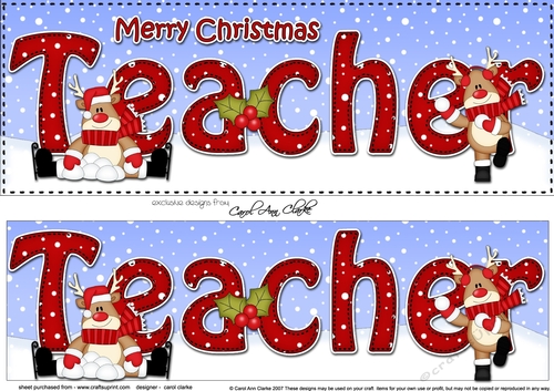 Large DL Merry Christmas TEACHER 3D decoupage with Rudolph