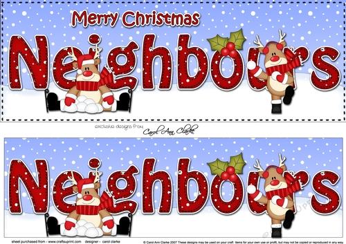 Large DL Merry Christmas NEIGHBOURS 3D decoupage with Rudolph