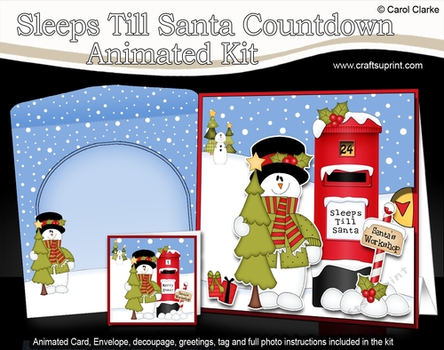 3D Animated Sleeps Till Santa Christmas Postbox Countdown Card Kit - Snowman Rio has an Xmas Tree