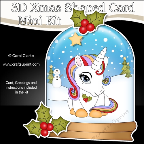 3D Shaped Christmas Snow Globe Card Kit - Cute Little Christmas Unicorn