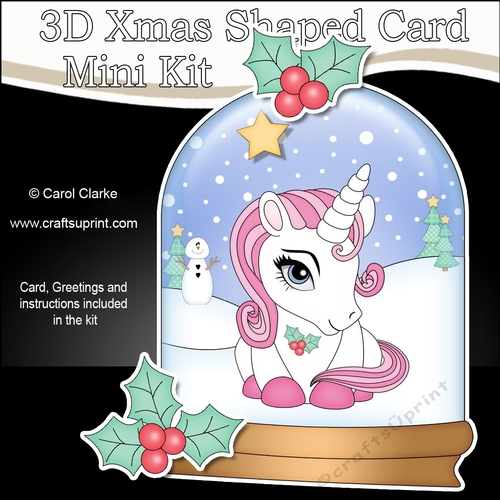 3D Shaped Christmas Snow Globe Card Kit - Cute Little Christmas Unicorn