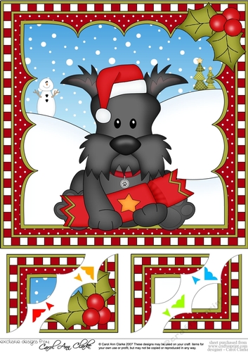 Christmas 8 x 8 Scalloped Corner Topper - Little Scottie Dog