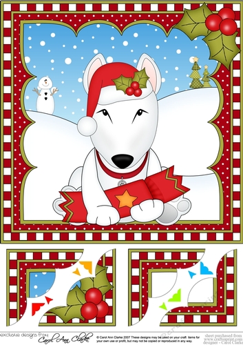Christmas 8 x 8 Scalloped Corner Topper - Little English Bull Dog Terrier