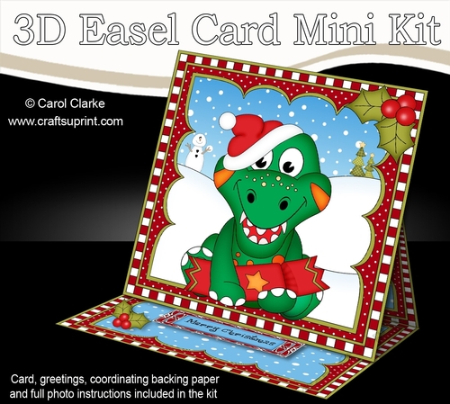 3D Easel Card Mini Kit - Cute Little Christmas Dino has an Xmas Cracker