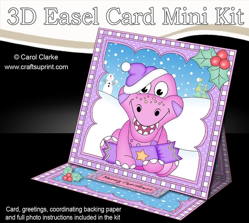 3D Easel Card Mini Kit - Cute Little Christmas Dino has an Xmas Cracker