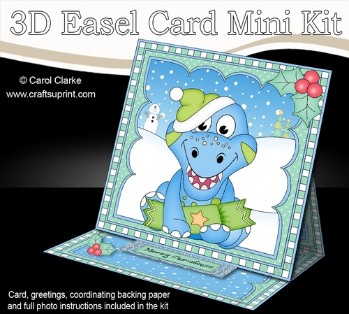 3D Easel Card Mini Kit - Cute Little Christmas Dino has an Xmas Cracker