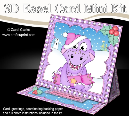 3D Easel Card Mini Kit - Cute Little Christmas Dino has an Xmas Cracker