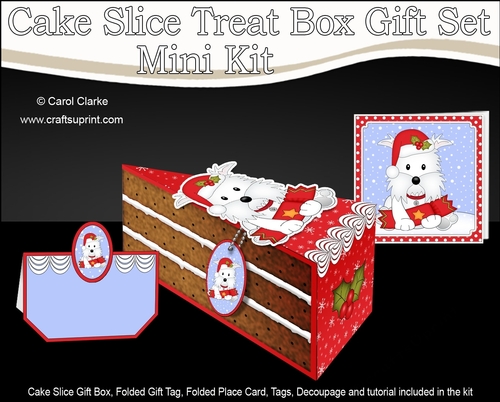 3D Christmas Cake Slice Treat Box Gift Set Mini Kit - Cute Little Westie Dog has an Xmas Cracker
