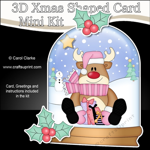 3D Shaped Christmas Snow Globe Card Kit - Rudolph has lots of Presents!