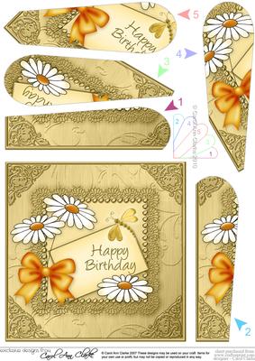 Daisies on Metallic Lace Quick Card Fan Pyramage Topper