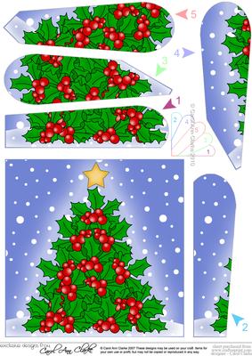 Xmas Holly Tree Quick Card with Fan Pyramage Topper
